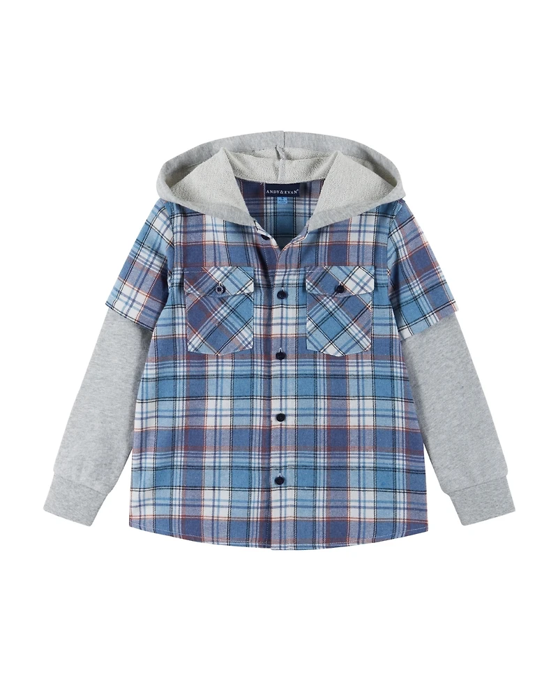 Andy & Evan Toddler/Child Boys Blue Plaid/Heather Grey Twofer Hoodie
