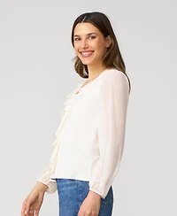 Cable & Gauge Women's Poet Chiffon Ruffle V-Neck Knit Top