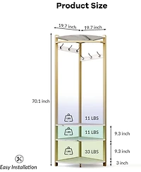 gaomon 3-In-1 Narrow Corner Coat Rack Stand with Shoe Bench & Storage Shelf - 70.8" Tall Entryway Organizer for Hallway, Bedroom, Living Room