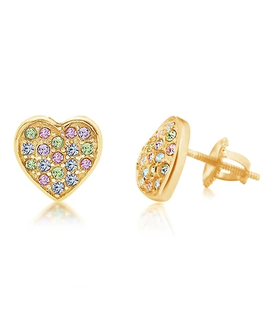 Chanteur Girls /Girl/Heart White Crystal Yellow Gold Brass Plating Screwstud Earring