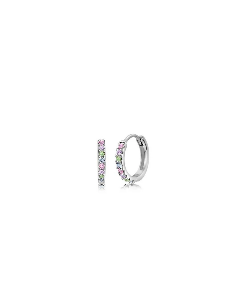 Chanteur Girls /Girl/Round Multi-color Cz White Gold Palladium Plating Huggie Hoop Earring