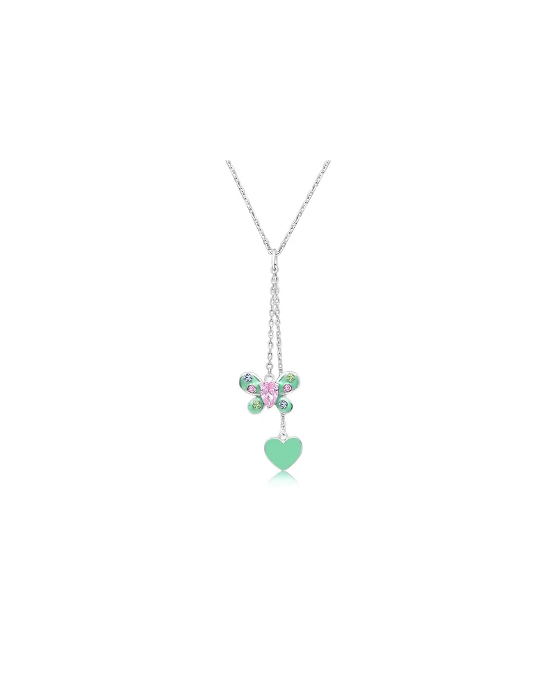 Chanteur Girls /Girl/Butterfly Green Heart Crystal White Gold Palladium Plating Necklace