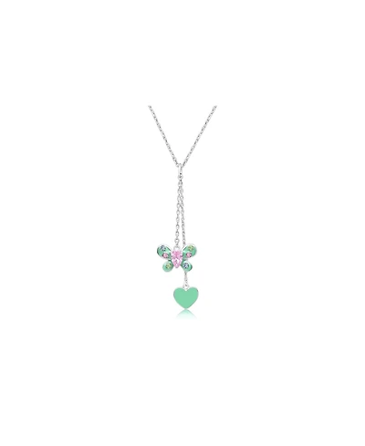 Chanteur Girls /Girl/Butterfly Green Heart Crystal White Gold Palladium Plating Necklace