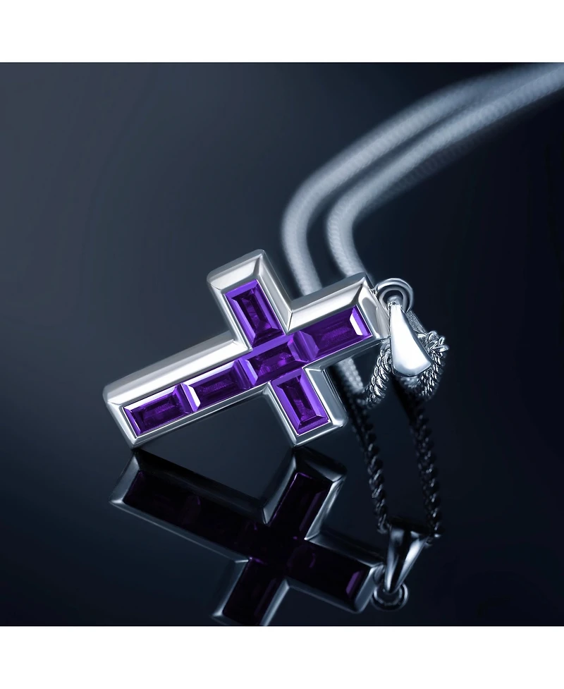 Vincero Men's Stone Cross Pendant - Amethyst - Silver Necklace