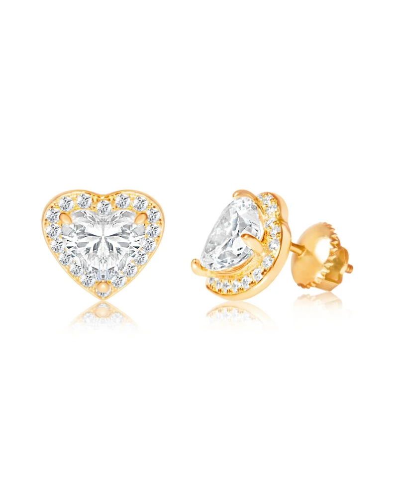 Chanteur Girls /Girl/Heart White Crystal Yellow Gold Brass Screwstud Earring