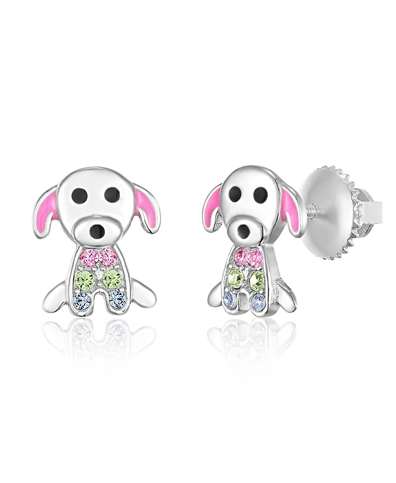 Chanteur/Girl/Dog Multi-color Crystal White Gold Palladium Plating Screwstud Earring