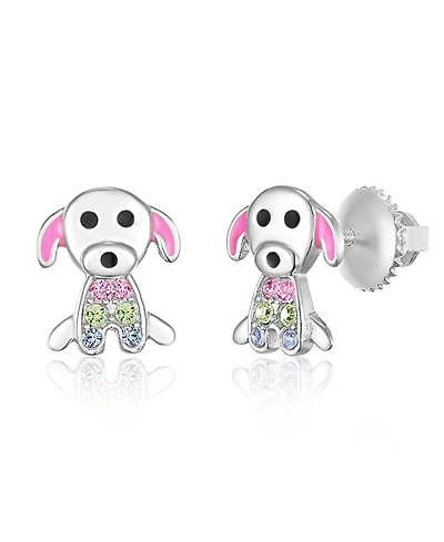 Chanteur/Girl/Dog Multi-color Crystal White Gold Palladium Plating Screwstud Earring