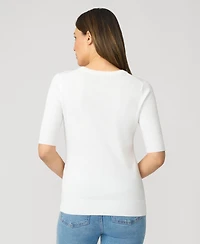 Cable & Gauge Women's Elbow Sleeve Crewneck Sweater