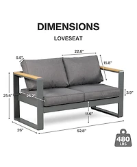 Aoodor Patio Furniture Loveseat - All-Aluminum Sofa Couch with Upgraded Frame, Wider Design, and Thick Cushions for Outdoor Comfort.