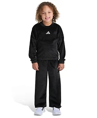 Adidas Toddler and Little Girls Two Piece Crewneck Velour Sweatshirt Wide Leg Pants Set