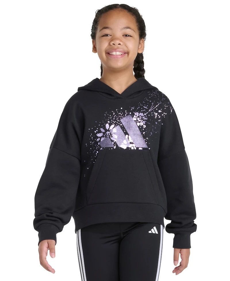 Adidas Big Girls S-xl Long Sleeve Graphic Fleece Pullover Hoodie