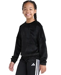 Adidas Big Girl S-xl Long Sleeve Velour Crewneck Pullover Sweatshirt