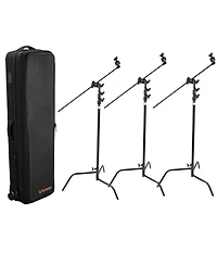 Matthews 40" C+ Stand with Sliding Leg, Grip Head and Arm, Black, 3-Pack, Bundle with Slinger L6 BigBag Rolling Kit Bag