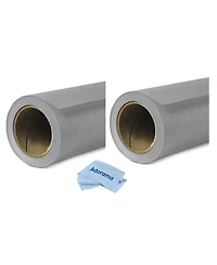 Savage 2 Pack Widetone Seamless Background Paper, 86" wide x 36' Fashion Gray, #56 - With Microfiber Cleaning Cloth