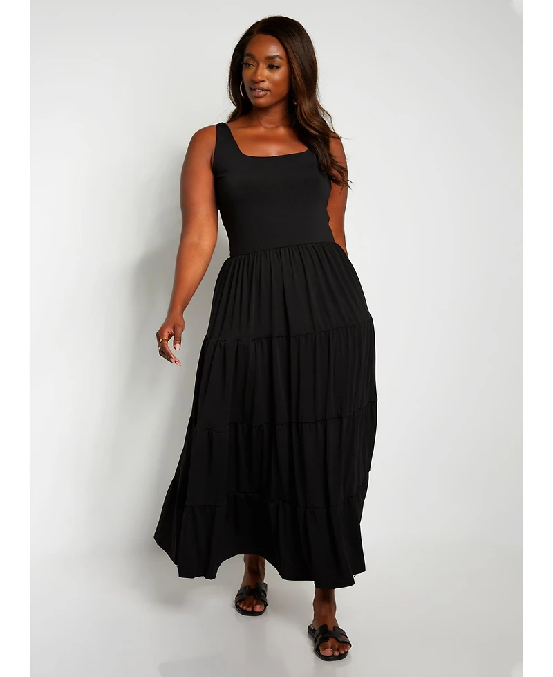 Rebdolls Women's Tiered Maxi Skater Dress W. Turban - Black