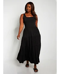 Rebdolls Women's Tiered Maxi Skater Dress W. Turban - Black