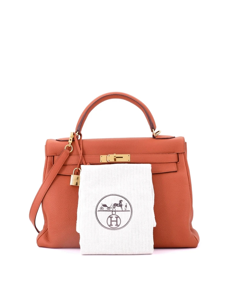 Pre-Owned HERMES Kelly 32 Handbag Orange Togo with Gold Hardware