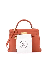 Pre-Owned HERMES Kelly 32 Handbag Orange Togo with Gold Hardware