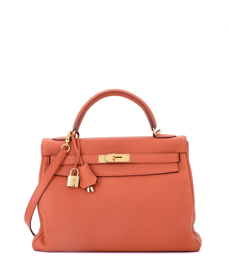 Pre-Owned HERMES Kelly 32 Handbag Orange Togo with Gold Hardware