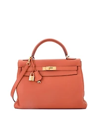 Pre-Owned HERMES Kelly 32 Handbag Orange Togo with Gold Hardware