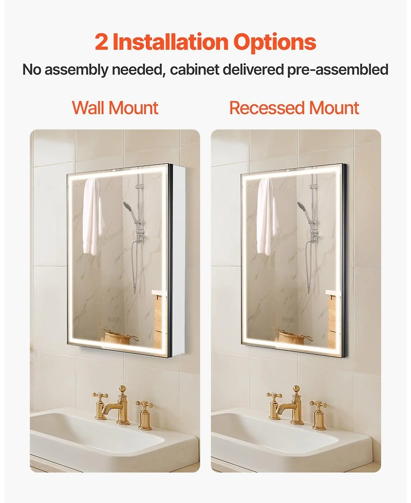 Slickblue Recessed Lighted Cabinet with Dual Mirrors for Bathroom Storage
