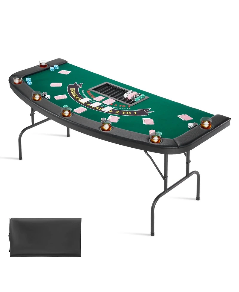 Slickblue Semi Oval Folding Poker Table for 7 Players Casino Texas Holdem Game Table