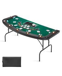 Slickblue Semi Oval Folding Poker Table for 7 Players Casino Texas Holdem Game Table