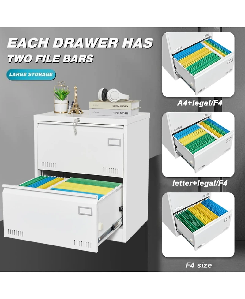 Filing Cabinet Lateral File Cabinet 2 Drawer with Lock Metal File Cabinets Three Drawer Office Cabinet for Legal/Letter/A4/F4