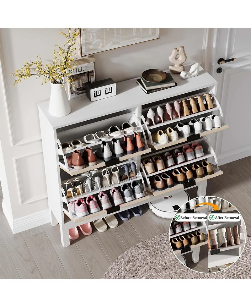 gaomon Shoe Storage Cabinet with 4 Flip Drawers, Wooden Shoe Organizer with Legs, Freestanding Hidden Shoe Rack for Entrance, Foyer, Hallway