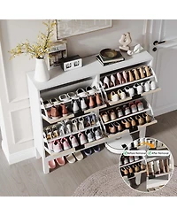gaomon Shoe Storage Cabinet with 4 Flip Drawers, Wooden Shoe Organizer with Legs, Freestanding Hidden Shoe Rack for Entrance, Foyer, Hallway