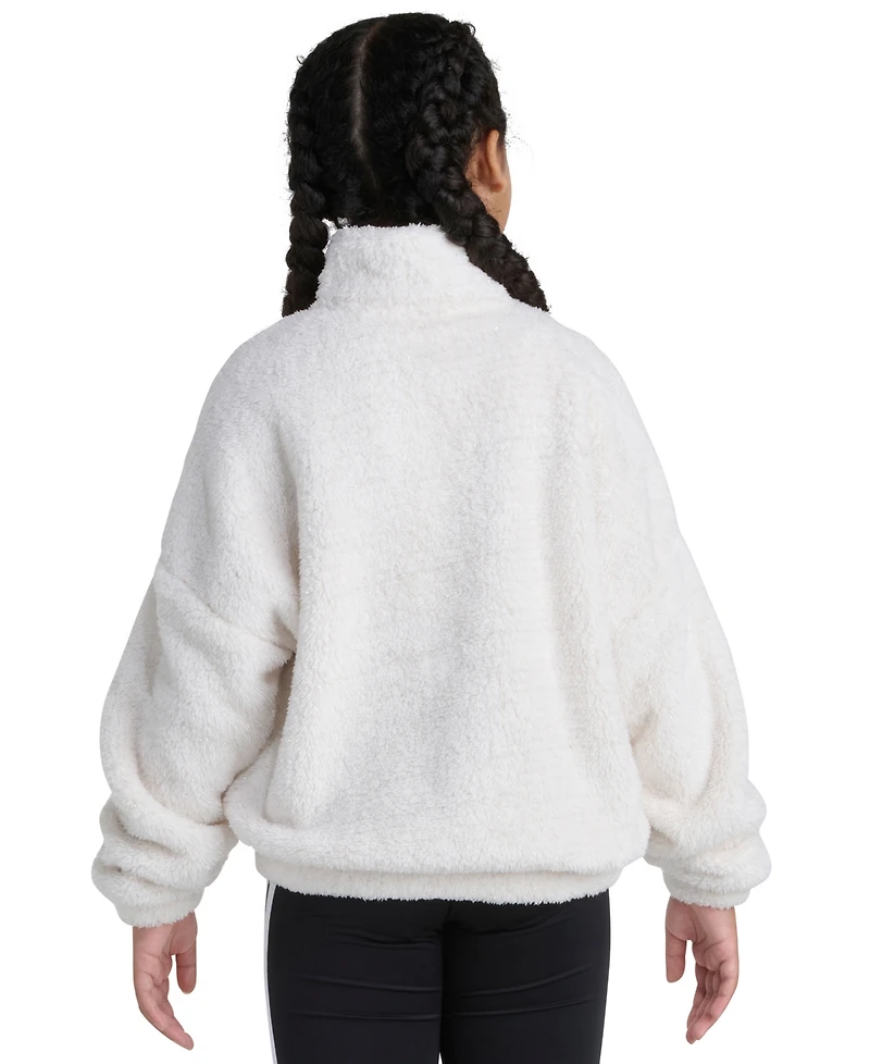 Adidas Big Girls S-xl Long Sleeve Mock Neck Lurex Sherpa Pullover Hoodie