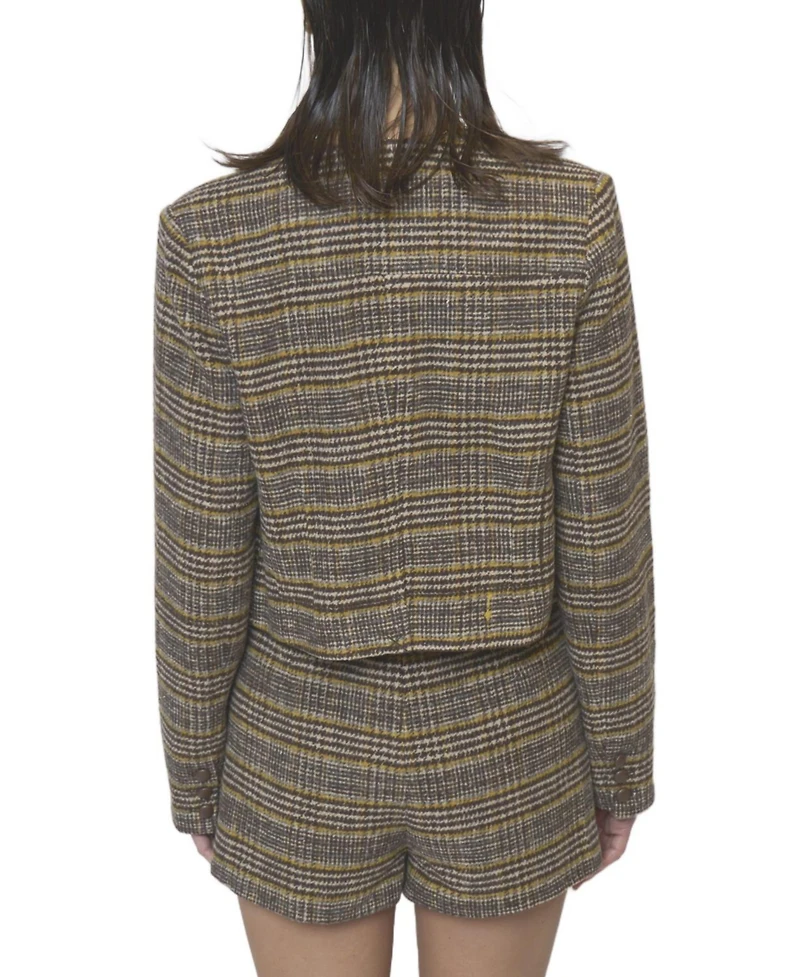 Central Park West Women's Billie Plaid Jewel Neck Jacket