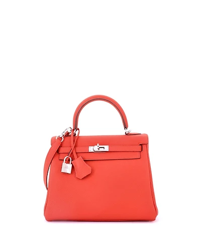 Pre-Owned Hermes Kelly 25 Handbag Red Togo with Palladium Hardware