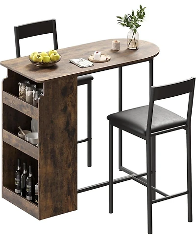 gaomon Bar Table and Chairs Set for 2, Pub Table and Chairs Set, 3 Piece Table Set with Three Tier Storage Shelf for Living Room, Dining Room, Small A