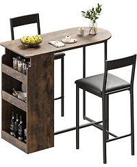 gaomon Bar Table and Chairs Set for 2, Pub Table and Chairs Set, 3 Piece Table Set with Three Tier Storage Shelf for Living Room, Dining Room, Small A