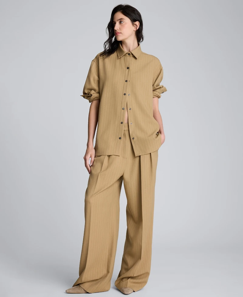 Kenneth Cole Juniors' Drop Shoulder Pinstripe Boyfriend Top