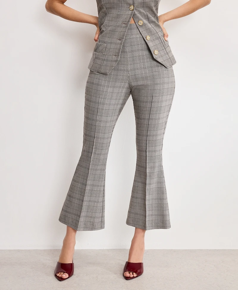 Good American Women's Plaid Pull On Kick Flare Pants