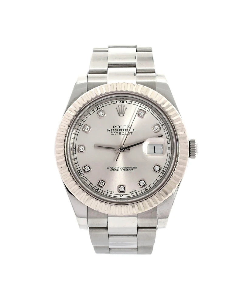 Pre-Owned Rolex Oyster Perpetual Datejust Ii Automatic Watch in Stainless Steel and White Gold with Diamond Markers 41mm