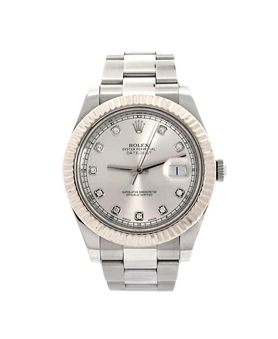Pre-Owned Rolex Oyster Perpetual Datejust Ii Automatic Watch in Stainless Steel and White Gold with Diamond Markers 41mm