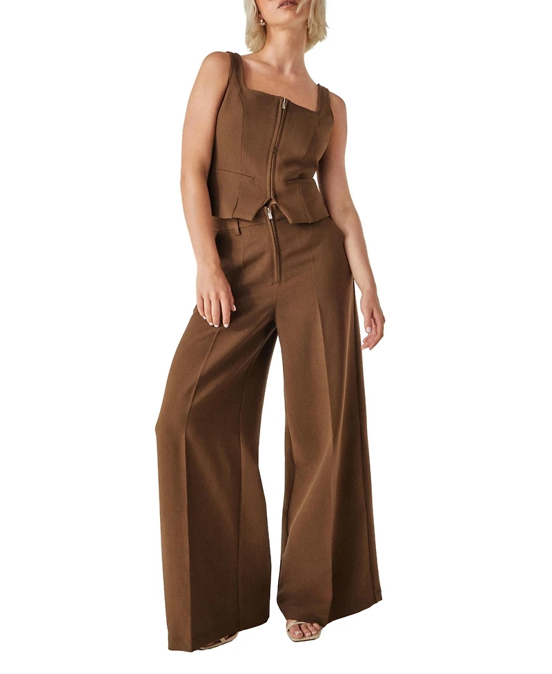 Nasty Gal Women's Tailored Zip Front Wide Leg Pants