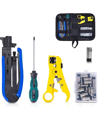 Kotto Coax Cable Crimper Kit with Compression Tool Stripper and Connectors