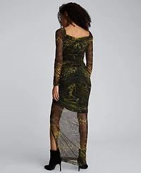 Kenneth Cole Women's Long Sleeve Ruched Printed Sheath Dress