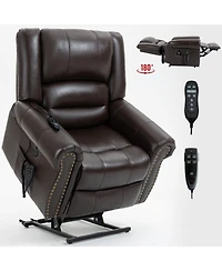 Clihome Power Lift Recliner Chair Heat Massage Dual Motor Infinite Position Up to 350 Lbs Genuine Leather Heavy Duty Motion Mechanism with Usb Ports B