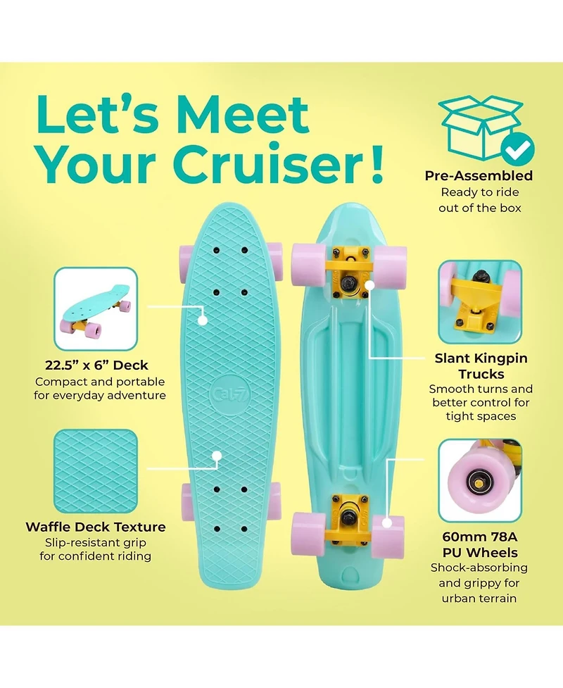 Cal 7 22 Inch Mini Cruiser Skateboard - Oceanic with Swirl Wheels