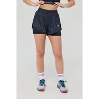 Oosc Women's Elite 2 1 Running Shorts - Black Leopard