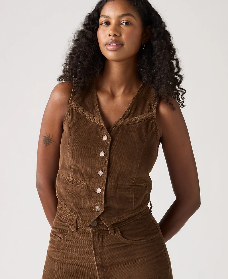 Levi's Women's Braided Corduroy Sleeveless Vest Jacket
