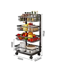 Mega casa 4-Tier Kitchen Snack Cart with Wheels – Versatile Rolling Storage Cart for Kitchen, Pantry, Utility Rooms, Adjustable Metal Wire Fruit & Veg