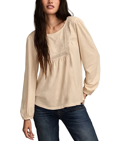 Lucky Brand Women's Embroidered Long Sleeve Top
