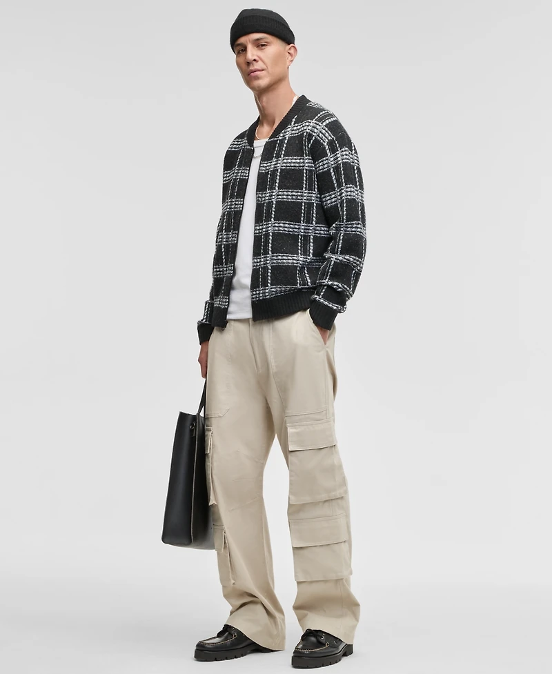 Mode of One Men's Relaxed-Fit Plaid Zipper Sweater, Macy's Exclusive
