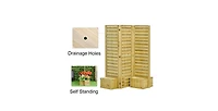 3-Panel Fir Wood Outdoor Privacy Screen with 4 Garden Bed Planters for Patio